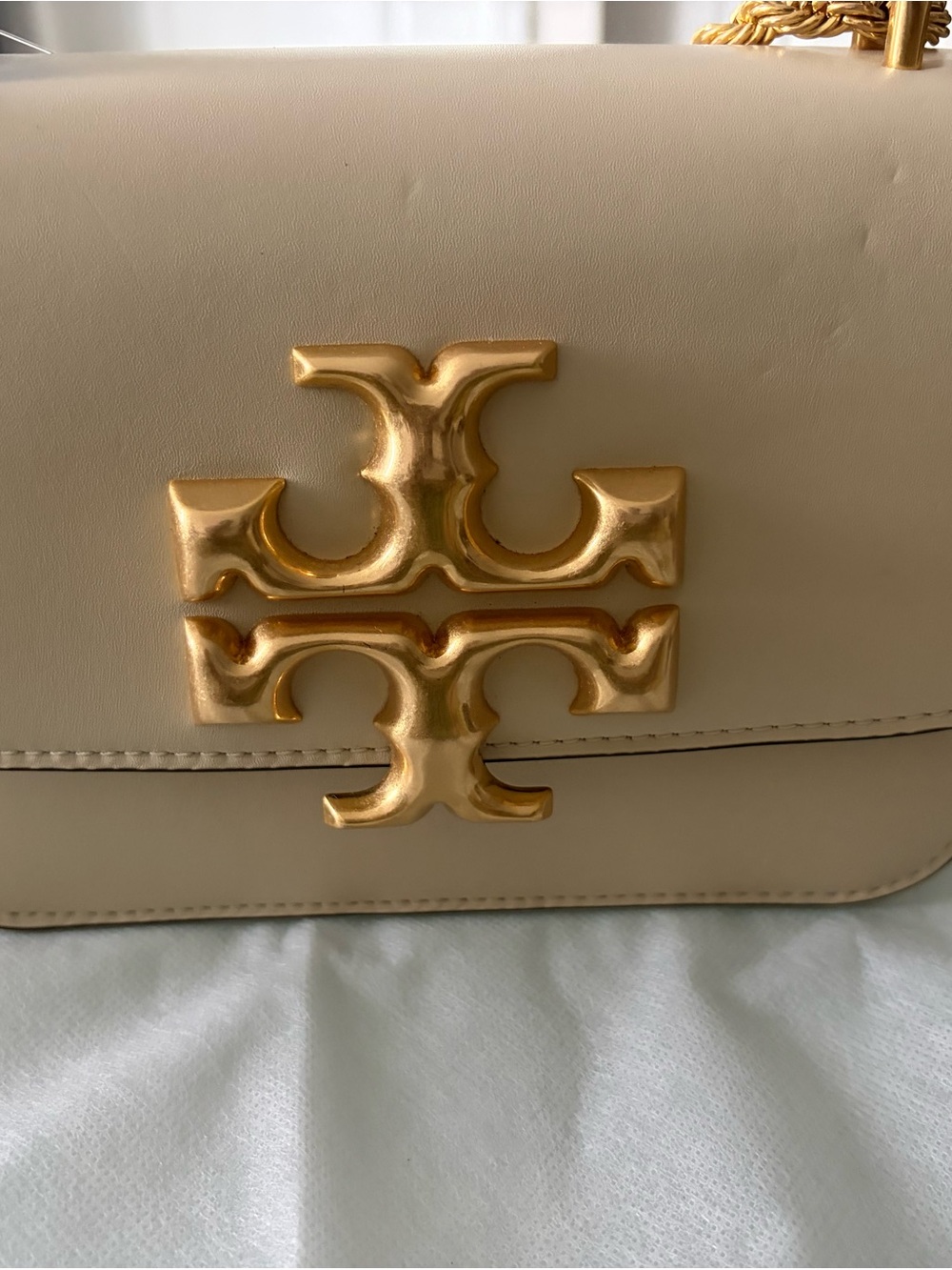 Tory Burch Cream Shoulder Bag with Gold Logo
